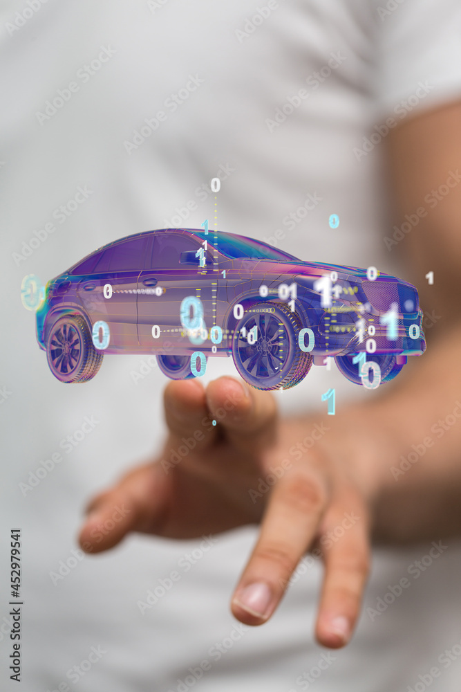 Poster iot smart automotive driverless car with artificial