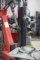 Machine for changing car tire fitting. Wheel tyre repairing