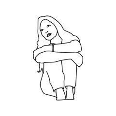 Line art illustration anxiety people woman