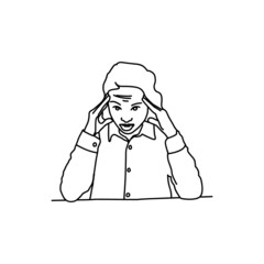 Line art illustration anxiety study female people