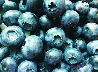 Vector illustration. Blue background of blueberries. Processed image, close-up of berries. Use it for backgrounds for text, presentations, posters.