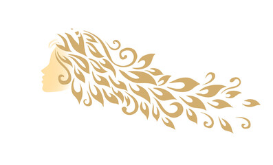 Woman's face and leaves. Logo, icon. The illustration on the theme of beauty salon, massage, cosmetics, spa. Vector illustration