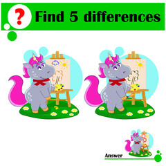 Find 5 differences. The unicorn artist paints a picture