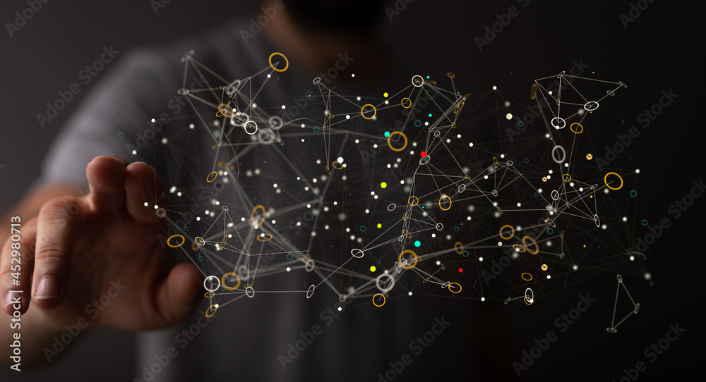 Fototapete Connecting lines and dots.Big data visualization