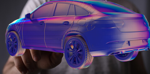 Autonomous car with HUD graphic of Navigation system driving