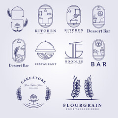 set bundle collection restaurant bakery bar cafe kitchen flour grain logo vector illustration design line art