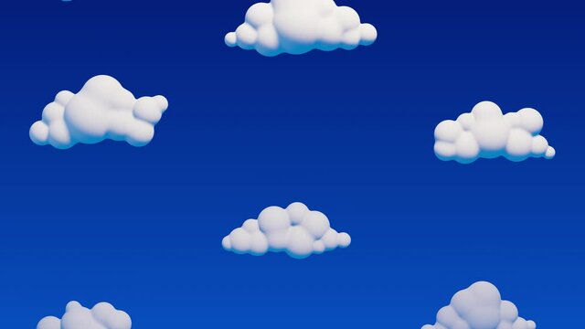 Take off into the sky past the clouds. 3d cartoon clouds in the sky. 3d - looped animation background.