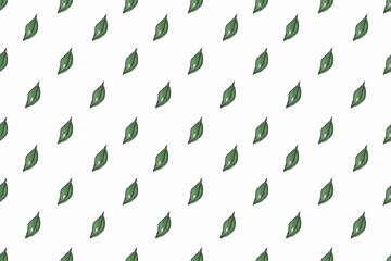 Seamless plant pattern, watercolor hand painted illustration. Green leaves on white background