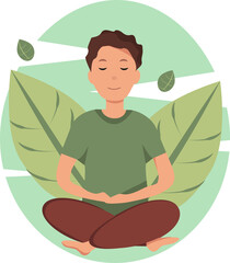 Vector illustration of a male boy doing yoga