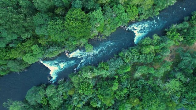 Aerial view from a drone of the landscape in Verdiago in the surroundings of the river Esla. In the Municipality of Cremenes in the Province of Leon. Castilla y Leon, Spain, Europe