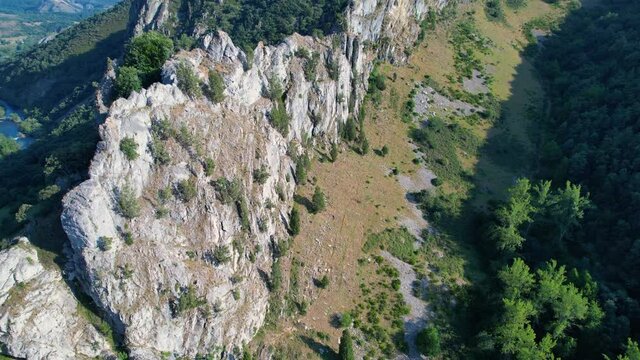 Aerial view from a drone of the landscape in Verdiago in the surroundings of the river Esla. In the Municipality of Cremenes in the Province of Leon. Castilla y Leon, Spain, Europe