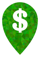 Low-poly bank map marker designed with chaotic filled triangles. Triangle bank map marker polygonal 2d illustration. Bank Map Marker icon is filled with triangles.