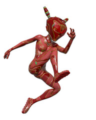 girl is jumping on scifi suit