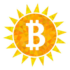 Low-poly bitcoin shine constructed of random filled triangles. Triangle bitcoin shine polygonal icon illustration. Bitcoin Shine icon is filled with triangles.