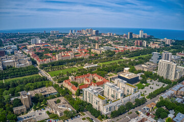 Fototapeta na wymiar Aerial View of a large University in the Chicago Neighborhood of Hyde Park