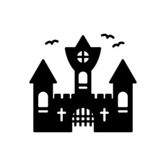 Obraz na płótnie Canvas Vampire Dracula Castle Silhouette Icon. Halloween Gothic Spooky Castle Glyph Pictogram. Scary Dark Old Castle for Halloween Celebration Icon. Vector Illustration