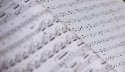 Naklejka premium Sheet Music Background Musical Notes with selective focus