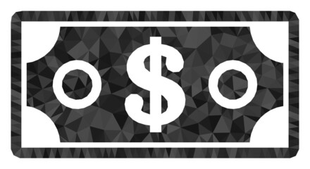 Low-poly dollar banknote constructed with scattered filled triangles. Triangle dollar banknote polygonal icon illustration. Dollar Banknote icon is filled with triangles.