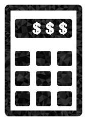 Low-poly dollar calculator constructed from randomized filled triangles. Triangle dollar calculator polygonal 2d illustration. Dollar Calculator icon is filled with triangles.