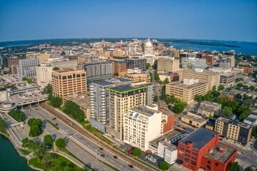 Aerial View of Downtown Madison, Wisconsin in Summer