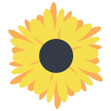 Yellow summer flower, sunny flower, sunflower silhouette in a flat style, cartoon illustration, icon on an isolated white background, vector illustration, Print