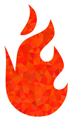 Low-poly fire flame constructed with chaotic filled triangles. Triangle fire flame polygonal icon illustration. Fire Flame icon is filled with triangles.