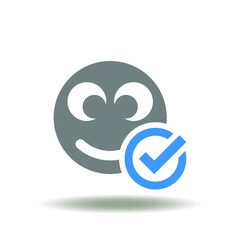 Smile emoticon with check mark vector illustration. Emoji Ok Icon. Social media sign. Feedback symbol.