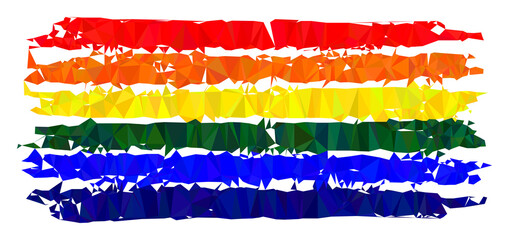 Low-poly LGBT flag constructed with chaotic filled triangles. Triangle LGBT flag polygonal symbol illustration. LGBT Flag icon is filled with triangles.