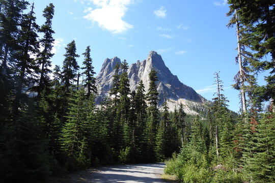 A scenic view of Liberty Bell Mountain, in the North Cascades National Park, State Route 20, Pacific Northwest, Washington State.