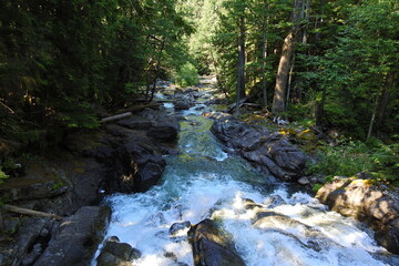 Naklejka na ściany i meble Deception creek that runs through the Mount Baker-Snoqualmie National Forest, in the Pacific Northwest, Washington State.