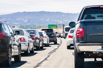 Fototapeta na wymiar Heavy traffic on one of the freeways in East San Francisco bay area; Contra Costa County, California