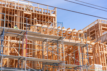 Exterior view of multifamily residential building under construction in Mountain View; the entire...