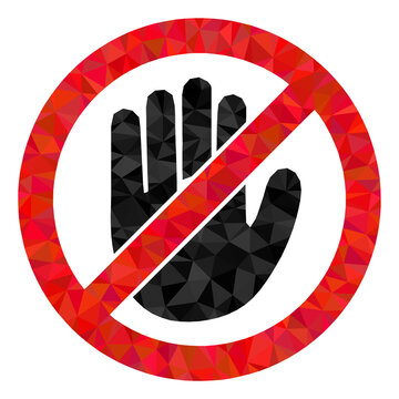 Low-poly no hand combined with randomized filled triangles. Triangle no hand polygonal symbol illustration. No Hand icon is filled with triangles.