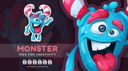 Cartoon character crazy halloween monster - cute sticker. Vector eps 10 © rwgusev