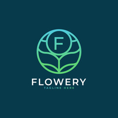 Flower Initial Letter F Logo Design Template Element. Eps10 Vector