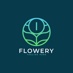 Flower Initial Letter I Logo Design Template Element. Eps10 Vector
