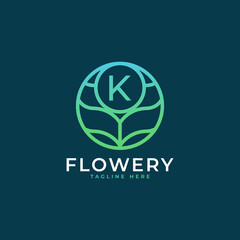 Flower Initial Letter K Logo Design Template Element. Eps10 Vector