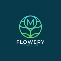 Flower Initial Letter M Logo Design Template Element. Eps10 Vector