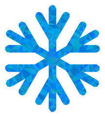 Low-poly snow flake constructed with chaotic filled triangles. Triangle snow flake polygonal icon illustration. Snow Flake icon is filled with triangles.