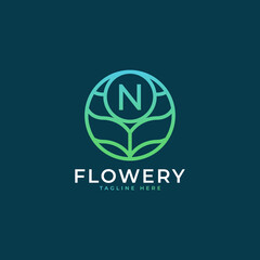 Flower Initial Letter N Logo Design Template Element. Eps10 Vector