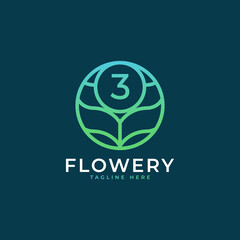 Flower Number 3 Logo Design Template Element. Eps10 Vector
