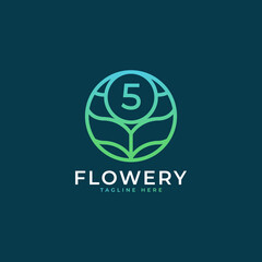 Flower Number 5 Logo Design Template Element. Eps10 Vector