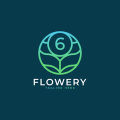 Flower Number 6 Logo Design Template Element. Eps10 Vector