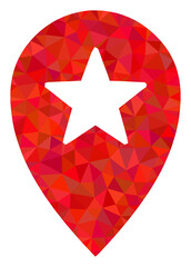 Low-poly star place marker constructed with randomized filled triangles. Triangle star place marker polygonal 2d illustration. Star Place Marker icon is filled with triangles.