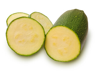 Slices of zucchini isolated on white background