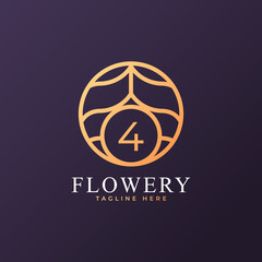 Flower Number 4 Logo Design Template Element. Eps10 Vector