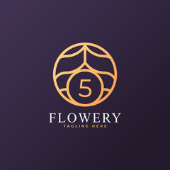 Flower Number 5 Logo Design Template Element. Eps10 Vector