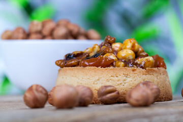 tartlets made of dough nuts and dried fruits