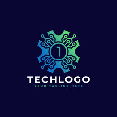 Technology Number 1 Logo Design Template Element.
