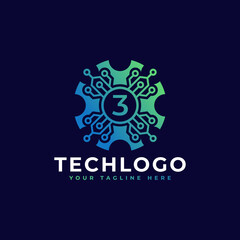 Technology Number 3 Logo Design Template Element.